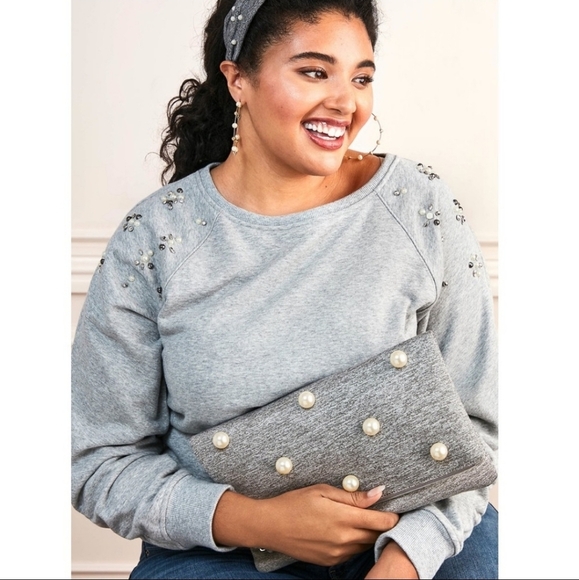 Stella & Dot Madison Clutch in‎  Gray & Pearl - Picture 3 of 10